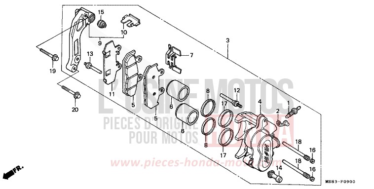 FRONT BRAKE CALIPER for Africa Twin SHASTA WHITE (NH138H) from 1988